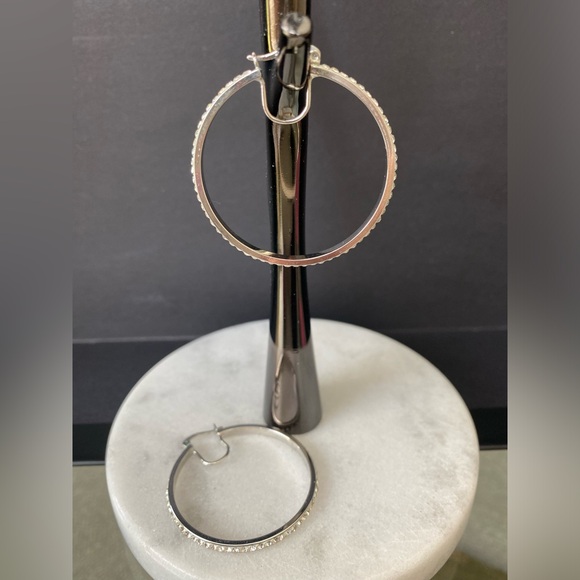 Cubic Zirconia Large Hoop Earrings - Picture 3 of 4